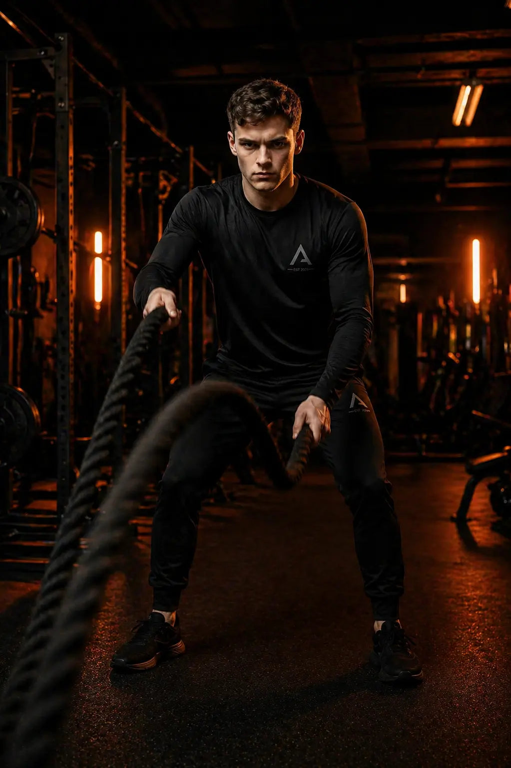 HOMME DANS UN GYM EN EXERCICE AVEC  LE LONG SLEEVE DE ASCENT EST.2026