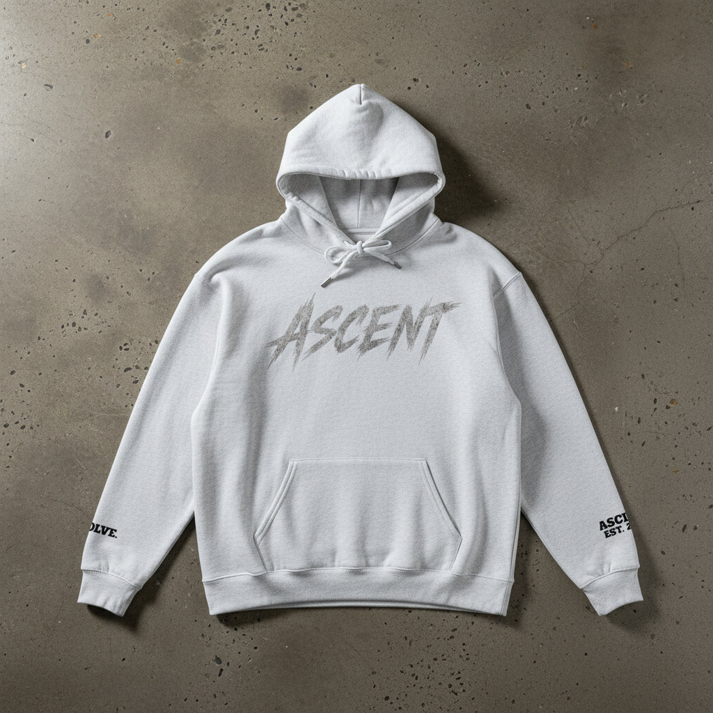  Hoodie no motivation. discipline  pain build me. comfort kills. ASCENT EST.2026 poser a plat de face