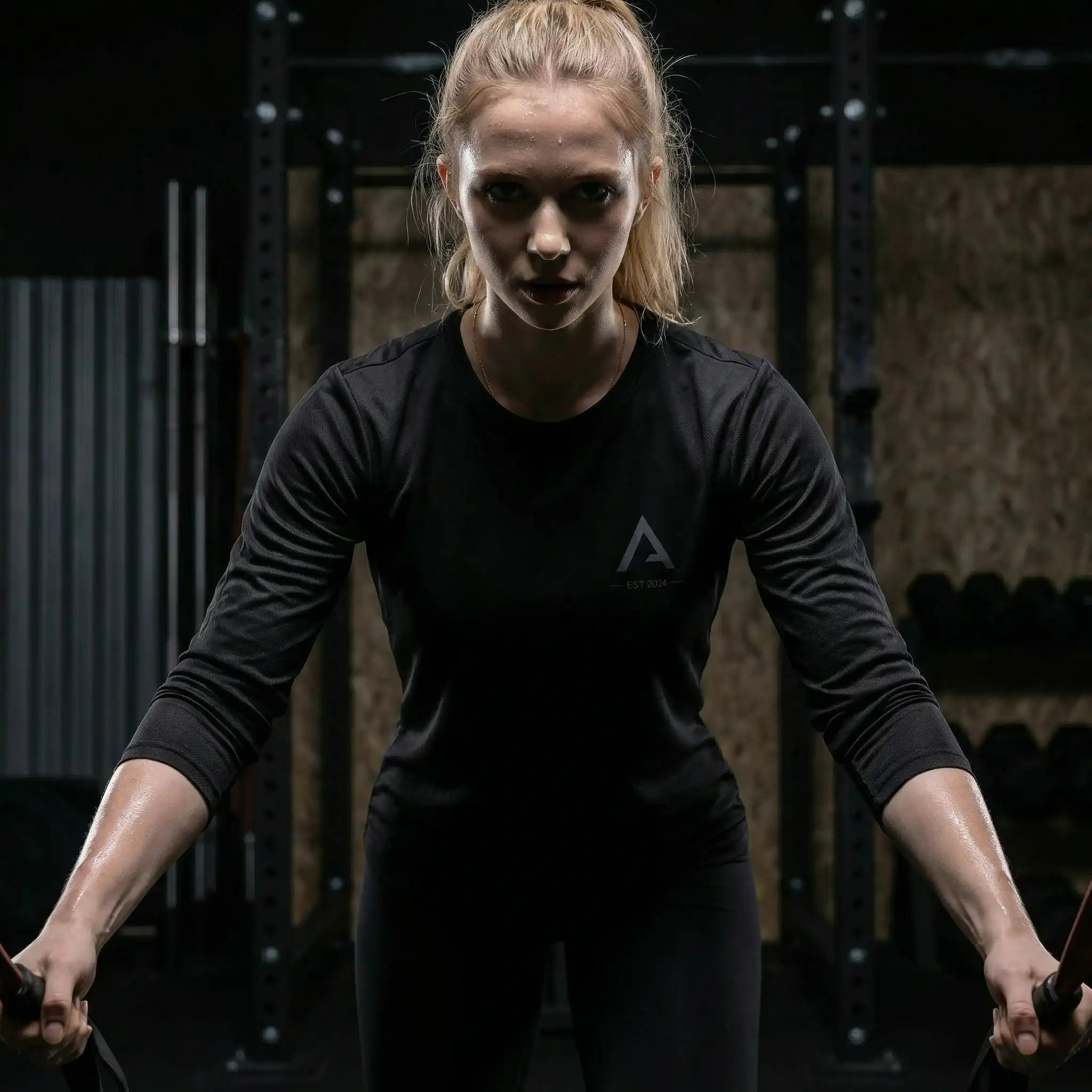 Long sleeve noir ASCENT avec logo minimaliste sur la poitrine entrainement.