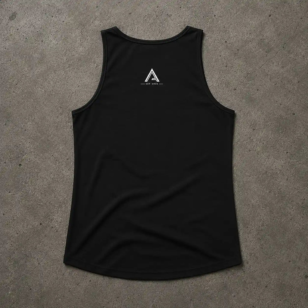  TANK TOP DISCIPLINE OVER FEAR ASCENT EST.2026  poser a plat sur plancher ciment  de dos 